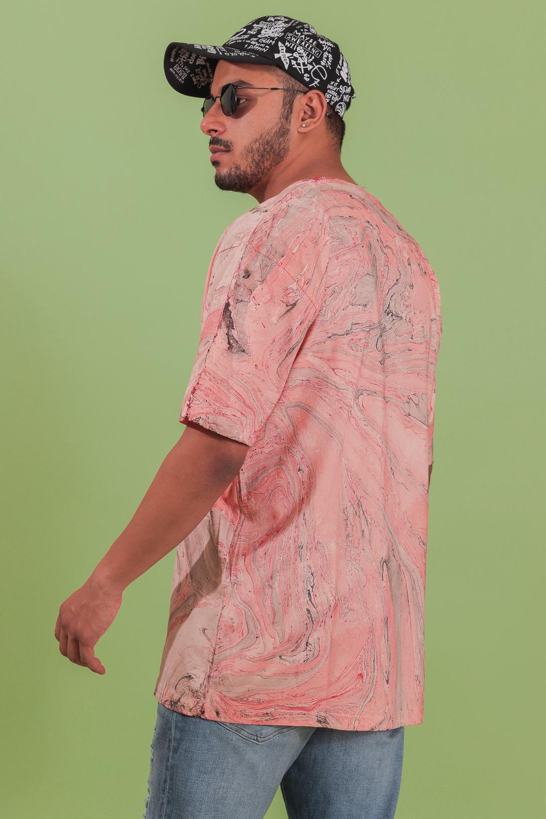 Sky Peach Marble Printed T-shirt