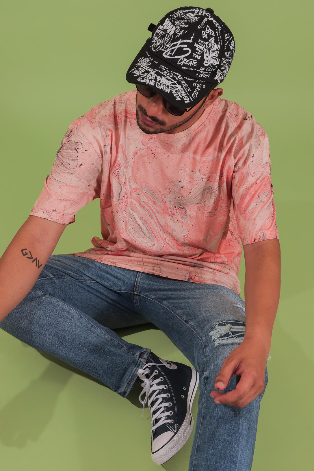 Sky Peach Marble Printed T-shirt