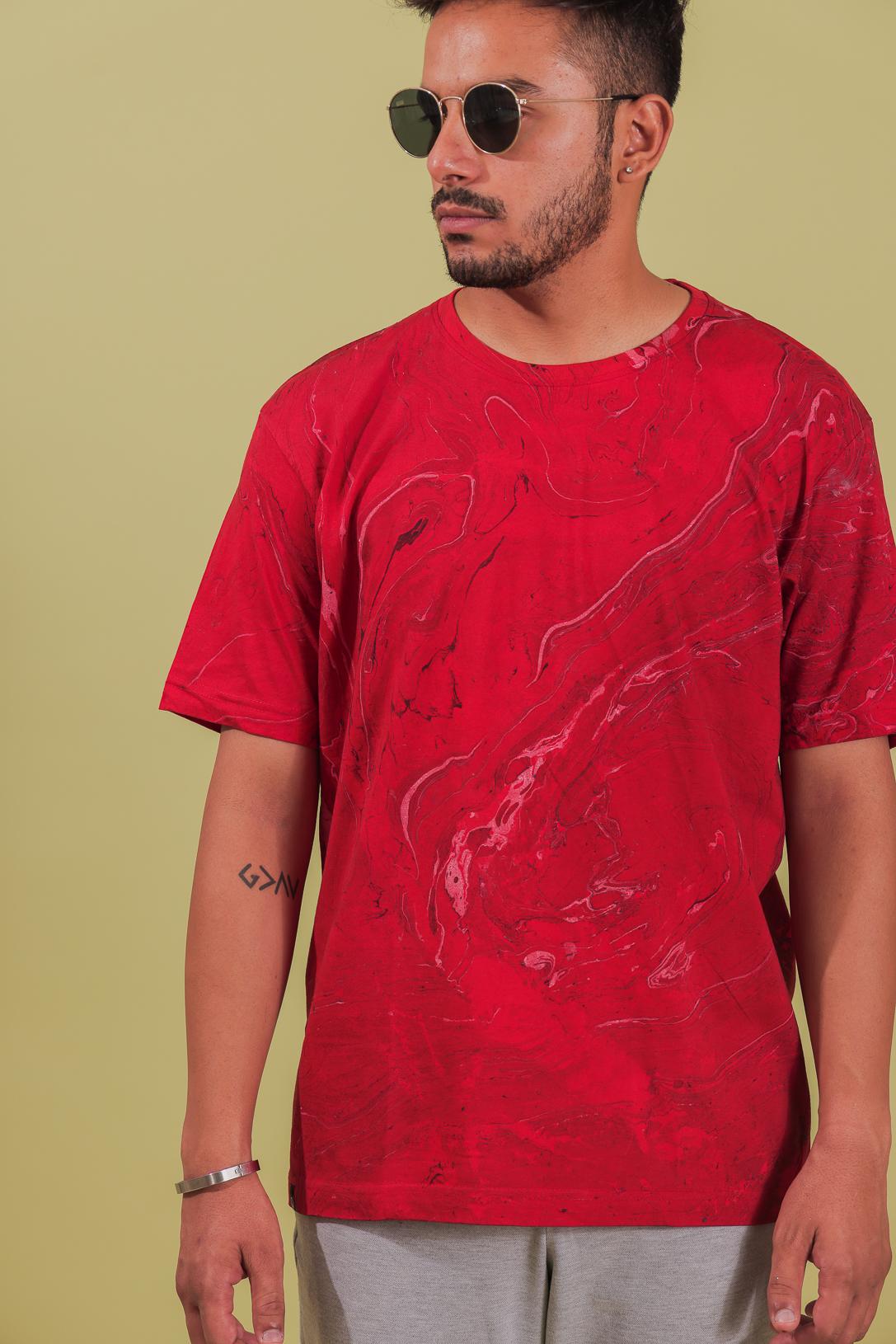 Bloody Red Marble Printed T-shirt