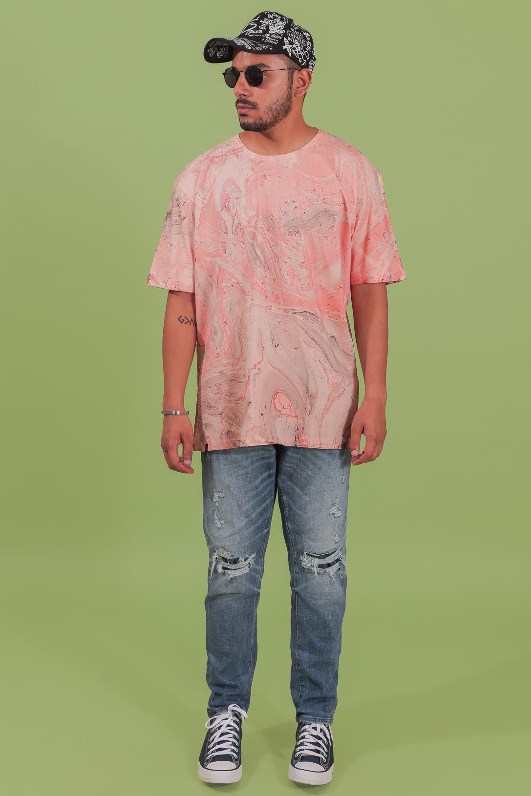 Sky Peach Marble Printed T-shirt