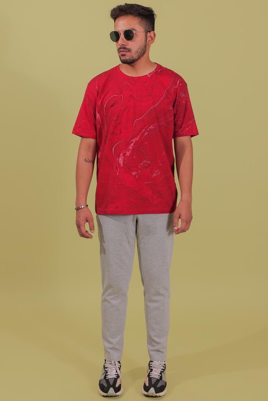 Bloody Red Marble Printed T-shirt