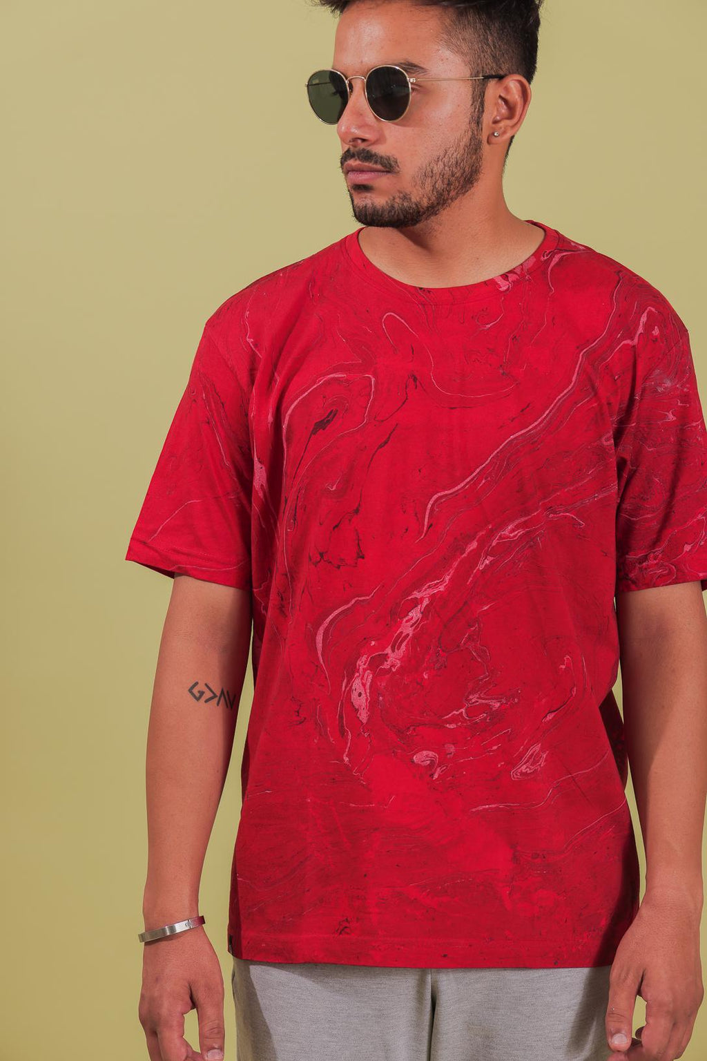 Bloody Red Marble Printed T-shirt